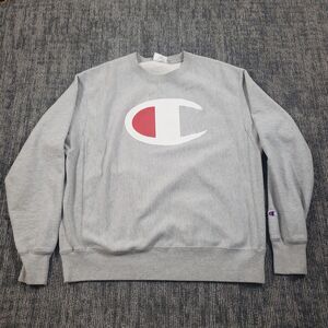 Vintage Front/Back 90s Champion Logo Reverse Weave Gray Crewneck Print Large